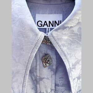 Ganni Women's Purple Floral-Print Ruched Shirt, NWOT, Size 38/Medium